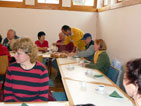 Pitschedabber beim Frühstück: vorne Angela, von rechts Gabi, Ede, Achim, Franz, Anneliese, Volkhard