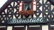 Aufschrift am Fachwerkhaus des Gasthofs "Bräustübl"