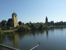 Großauheim mit Gustav-Adolf- und Paulskirche von der Alten Brücke aus